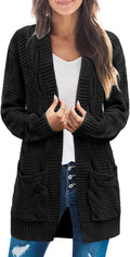 Long Sleeve Cable Knit Cardigan Sweater - Cozy Open Front Cardigan
