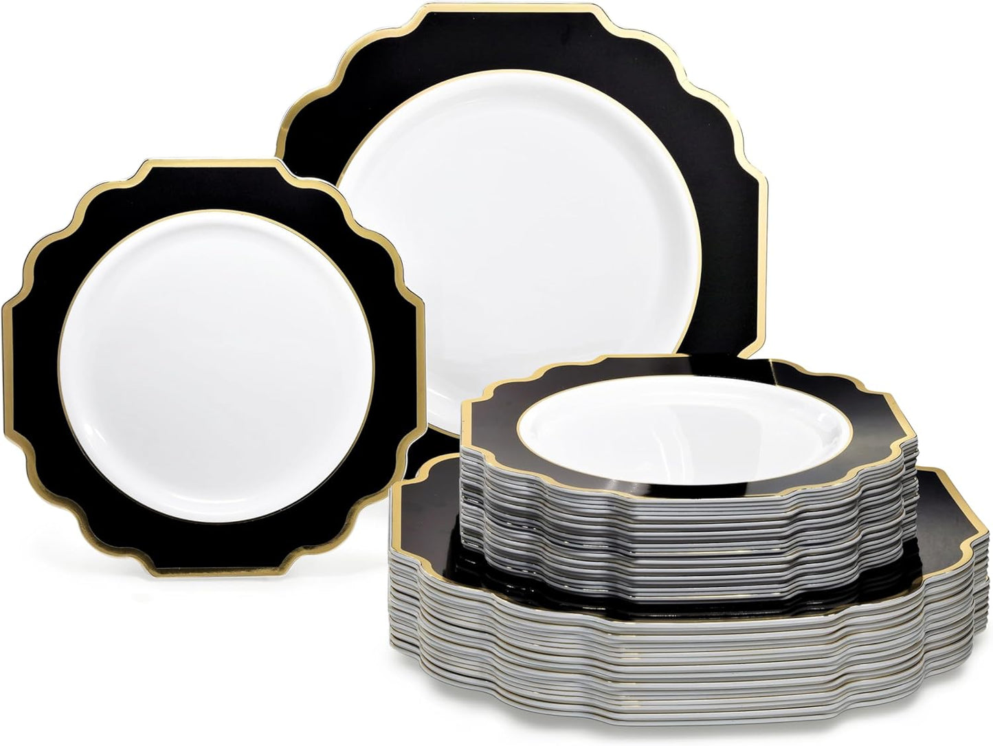 Elegant 80 Plates Pack for Weddings and Parties in Black & Gold