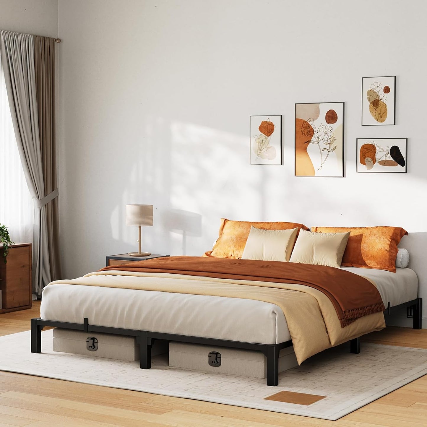 Heavy Duty Metal Platform Bed Frame for Queen Size Mattress