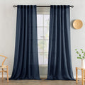 Navy Blue Linen Curtains 90 in Length 2 Panels - Soft Semi Sheer