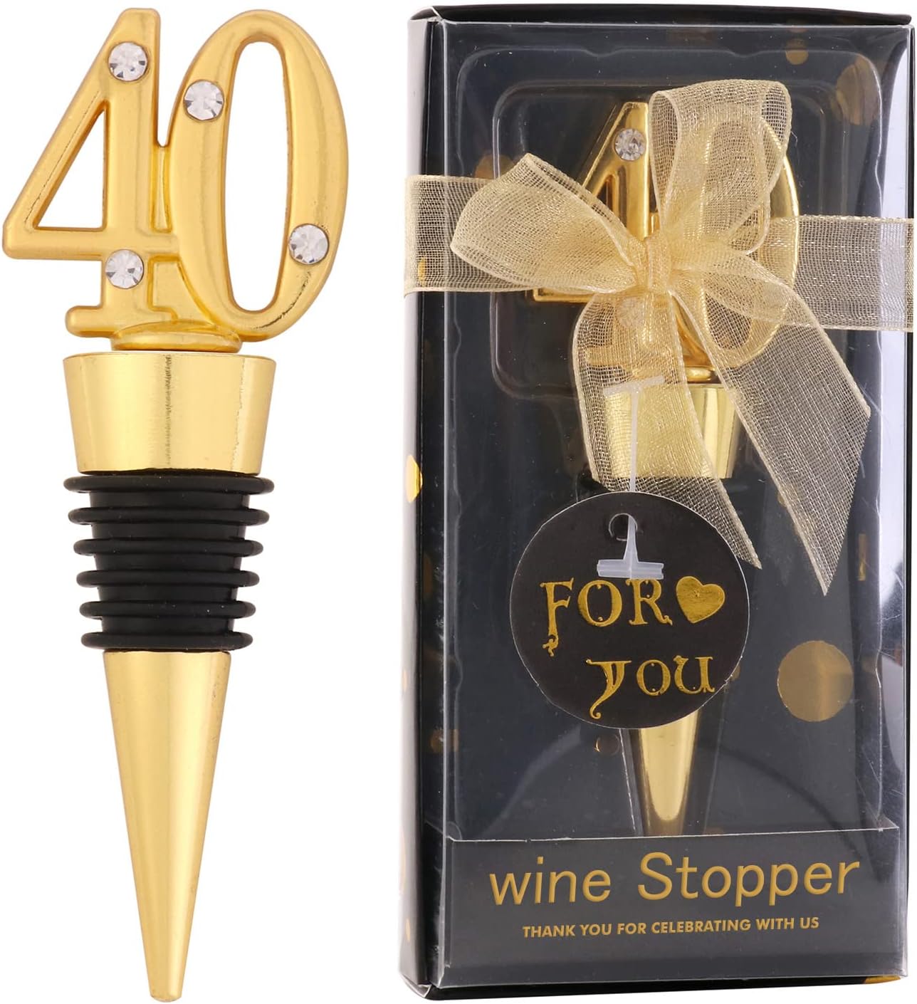 24 Pack 40th Birthday Favors with Black and Gold Wine Stoppers