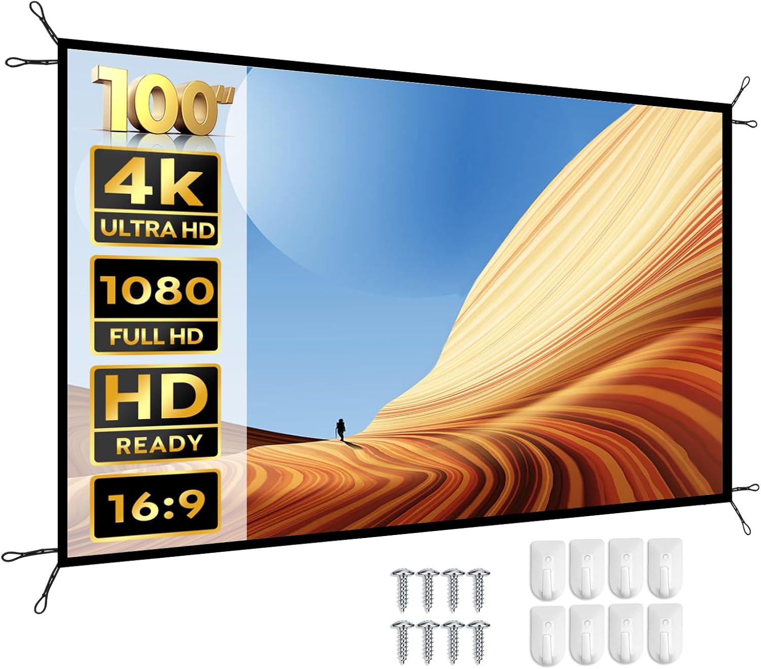 YABER 100 Outdoor Projector Screen: Anti-Crease, 4K HD Portable