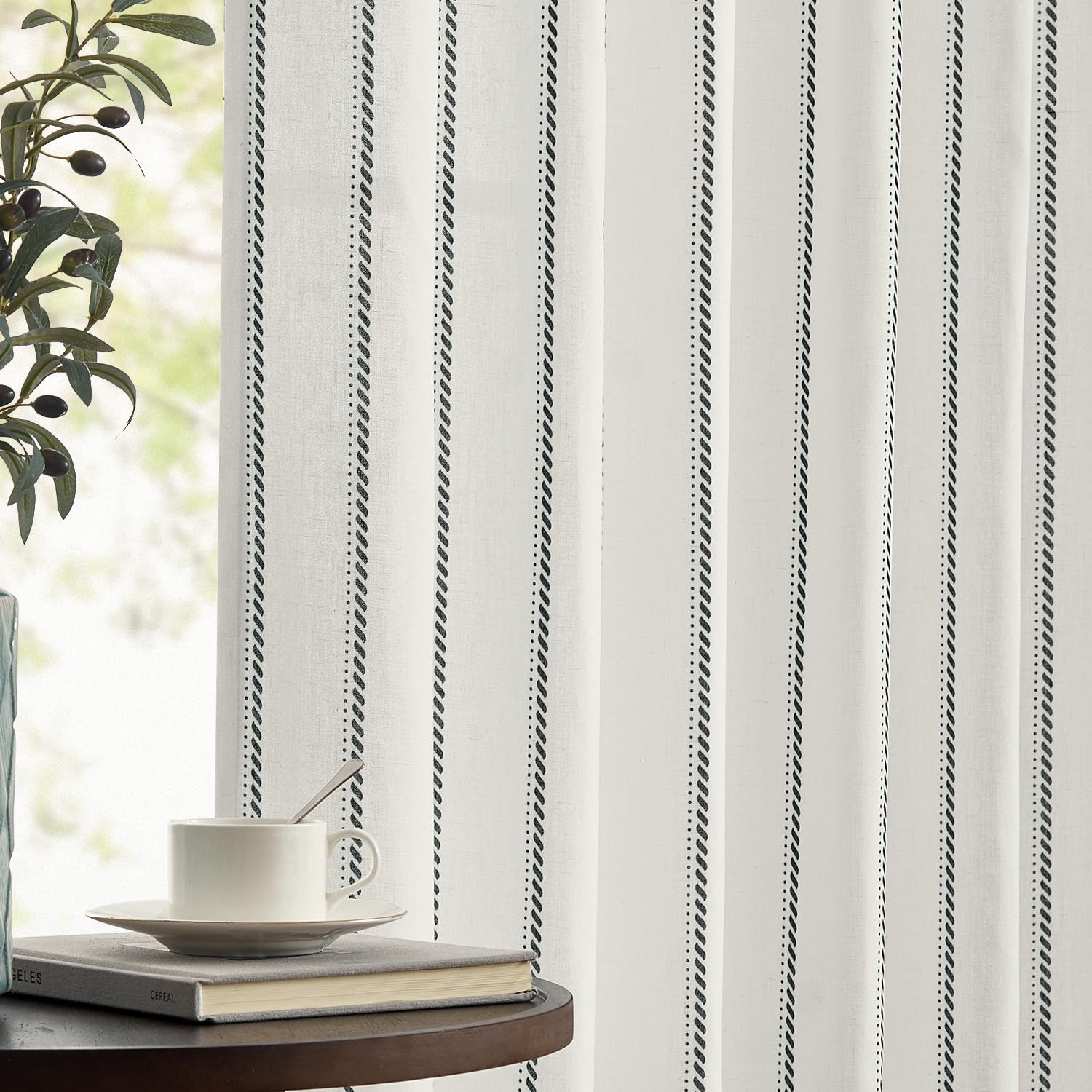 Linen Blend Curtains for Living Room with Coastal Stripes