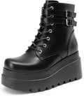 Women Platform Combat Ankle Boots Goth Chunky Heel - Dark Glamour