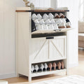 Farmhouse Shoe Storage Cabinet with 2 Flip Drawers - Slim Entryway