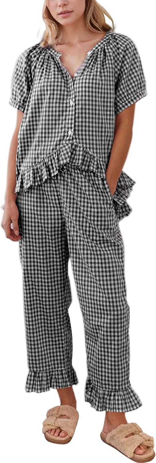 Flygo Womens Plaid Pajamas Set for Comfort and Style