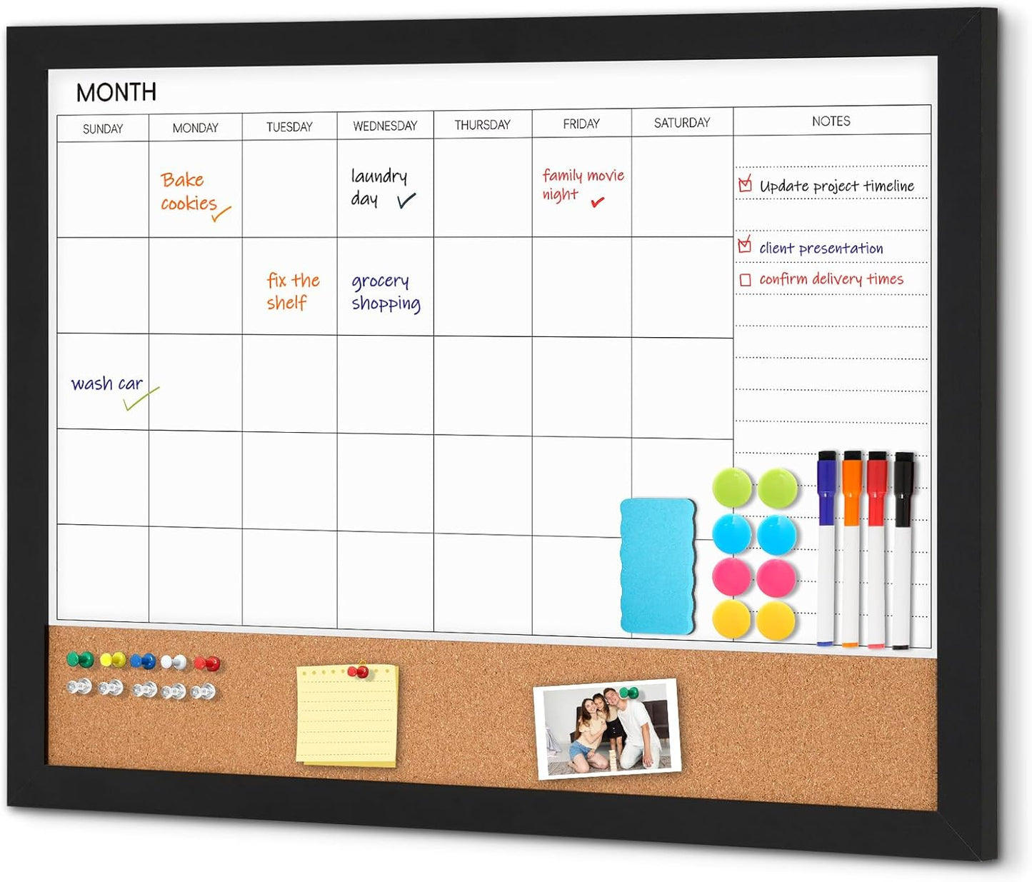 Dry Erase Calendar Whiteboard for Wall - 36x24 Cork Combo