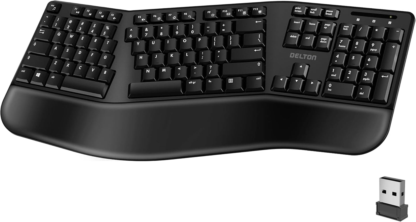 Delton Ergonomic Wireless Keyboard - Comfortable Wrist Rest