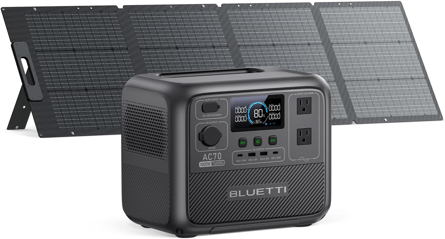 BLUETTI AC70 Solar Generator with 200W Panel for Camping
