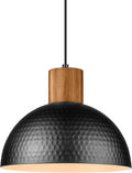 ELYONA 12ft Hammered Metal Pendant Light with Rubber Wood Dome