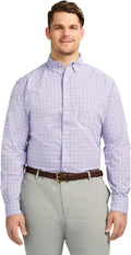 Mens Big and Tall Performance Comfort Plaid Button Down - Natural