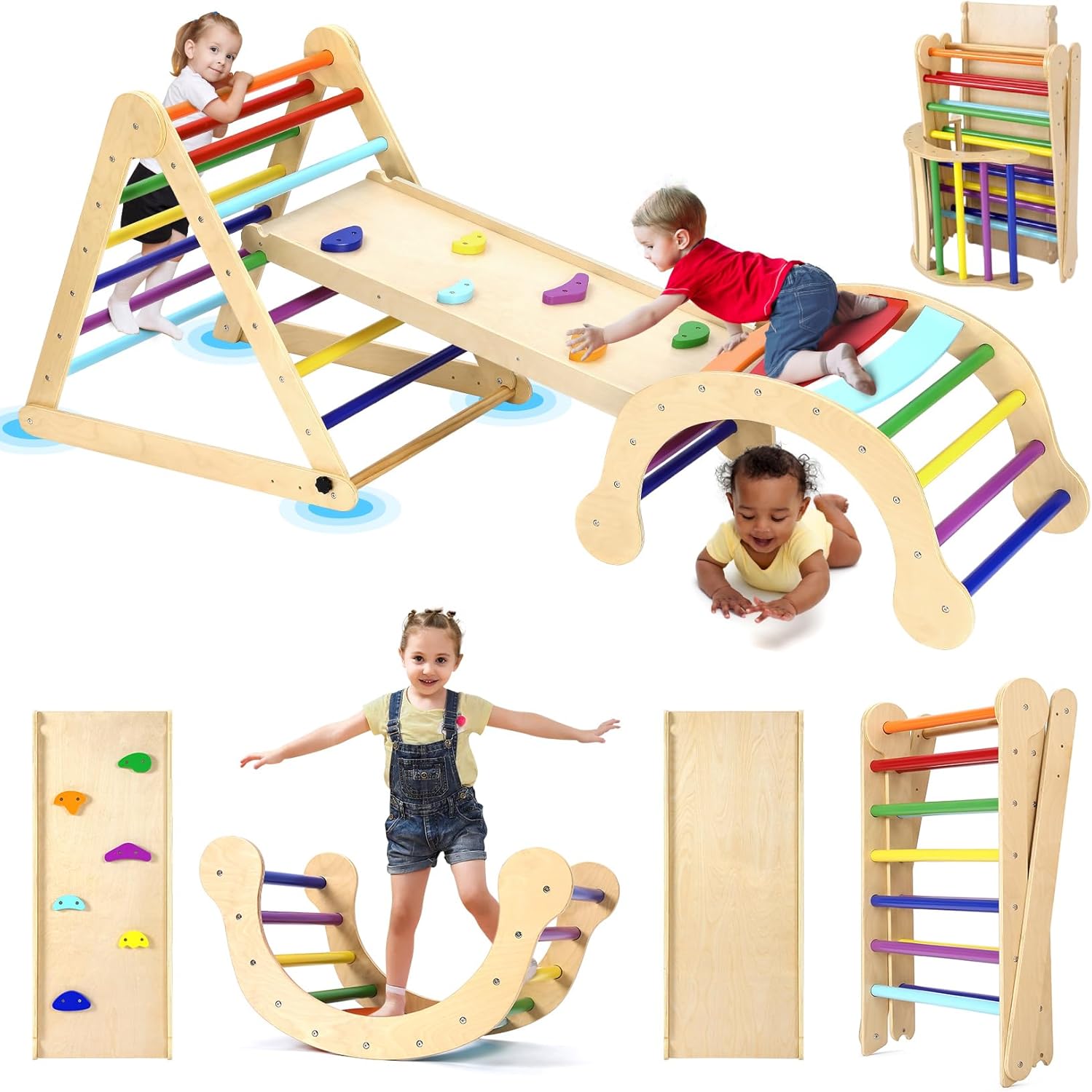 YOLEO Large Pikler Triangle Set: Fun Montessori Climbing Toys