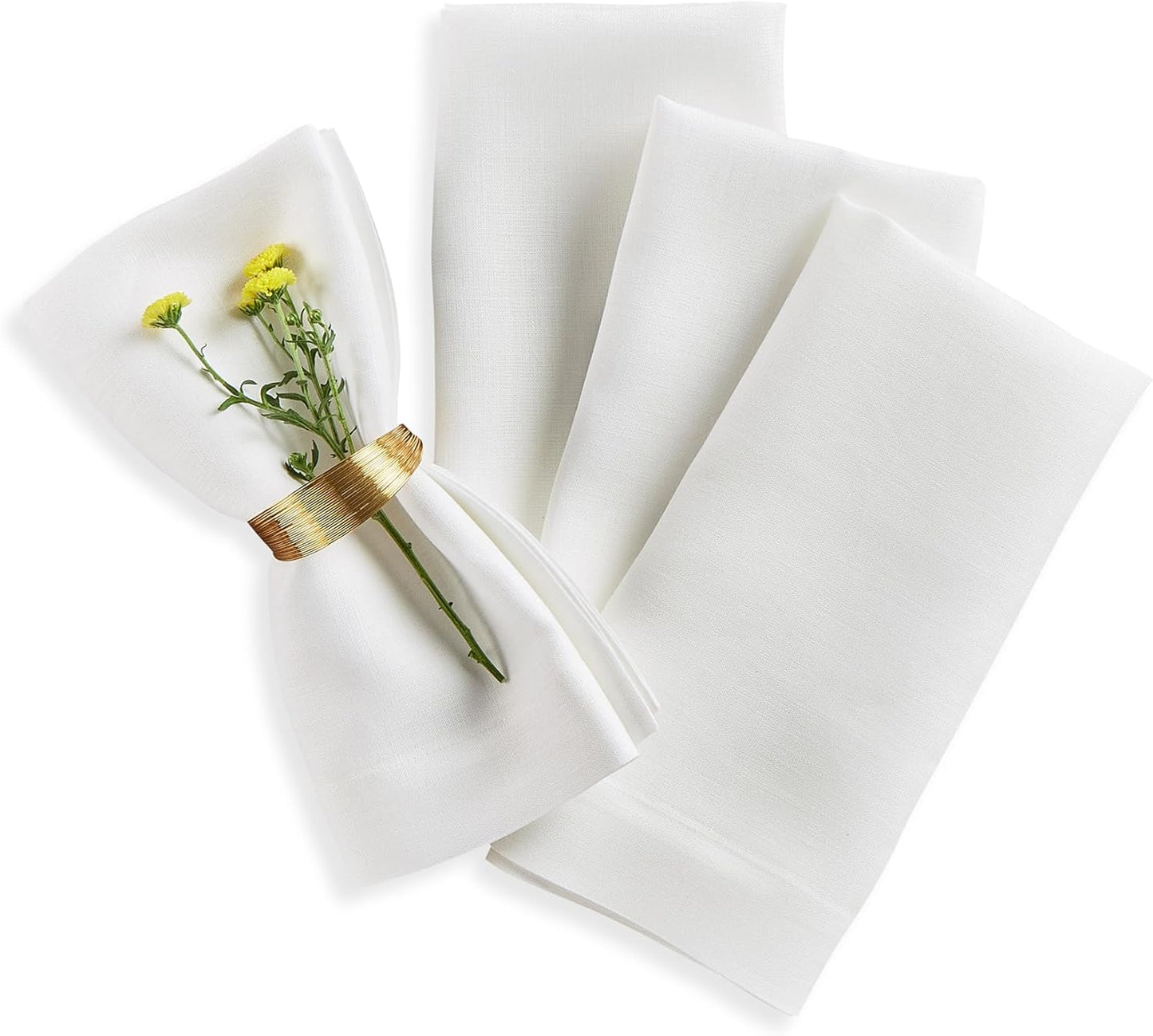 Solino Home White Linen Napkins Set of 4 for Elegant Dining