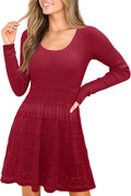 Wenrine Womens Long Sleeve Sweater Dress Knit Crochet Mini - Cozy