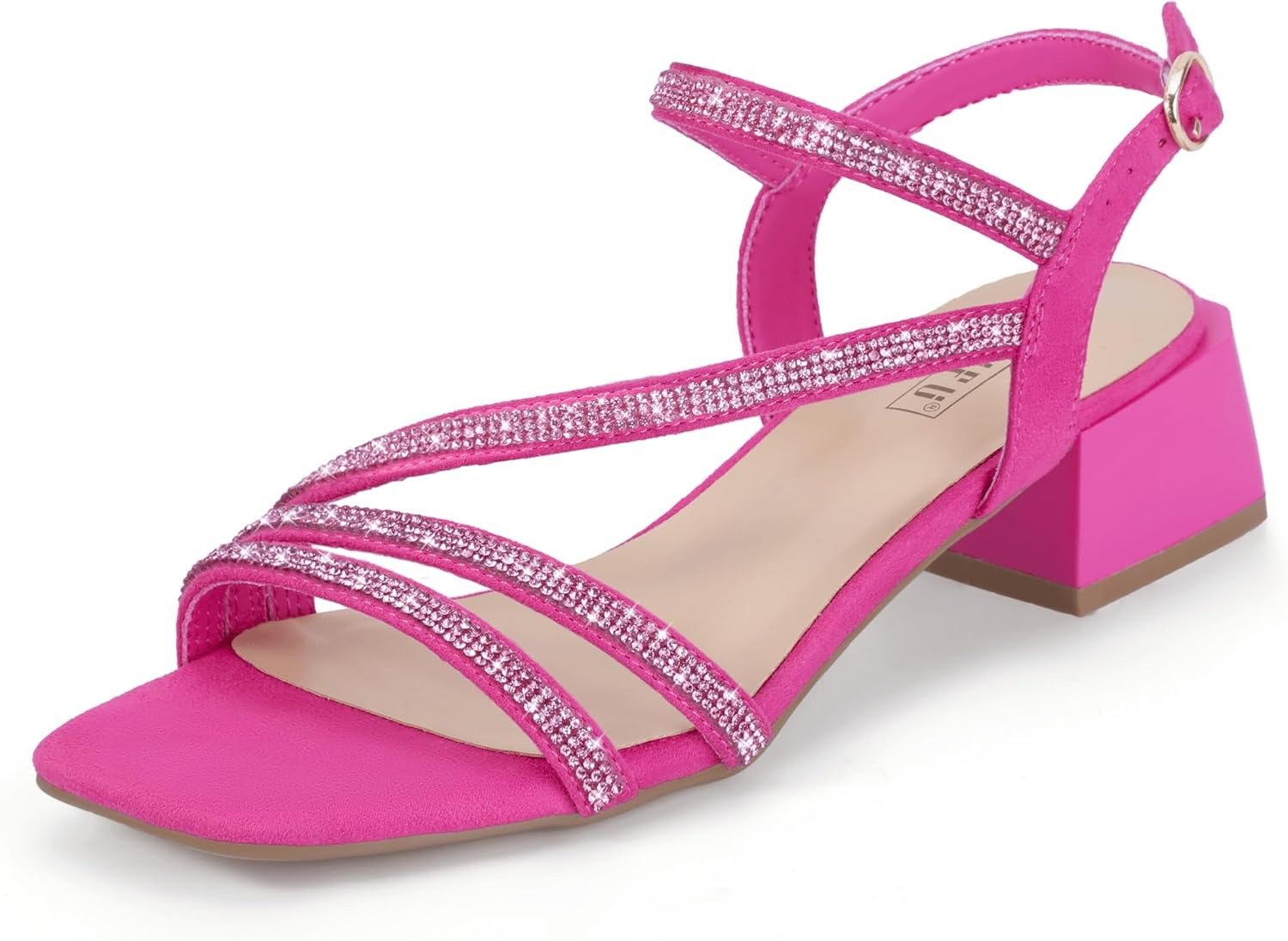 Sparkly Rhinestone Low Heels for Women - Elegant Chunky Sandals