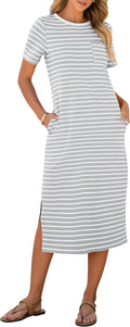 Womens Summer Casual Midi Dress Short Sleeve Crewneck - Soft