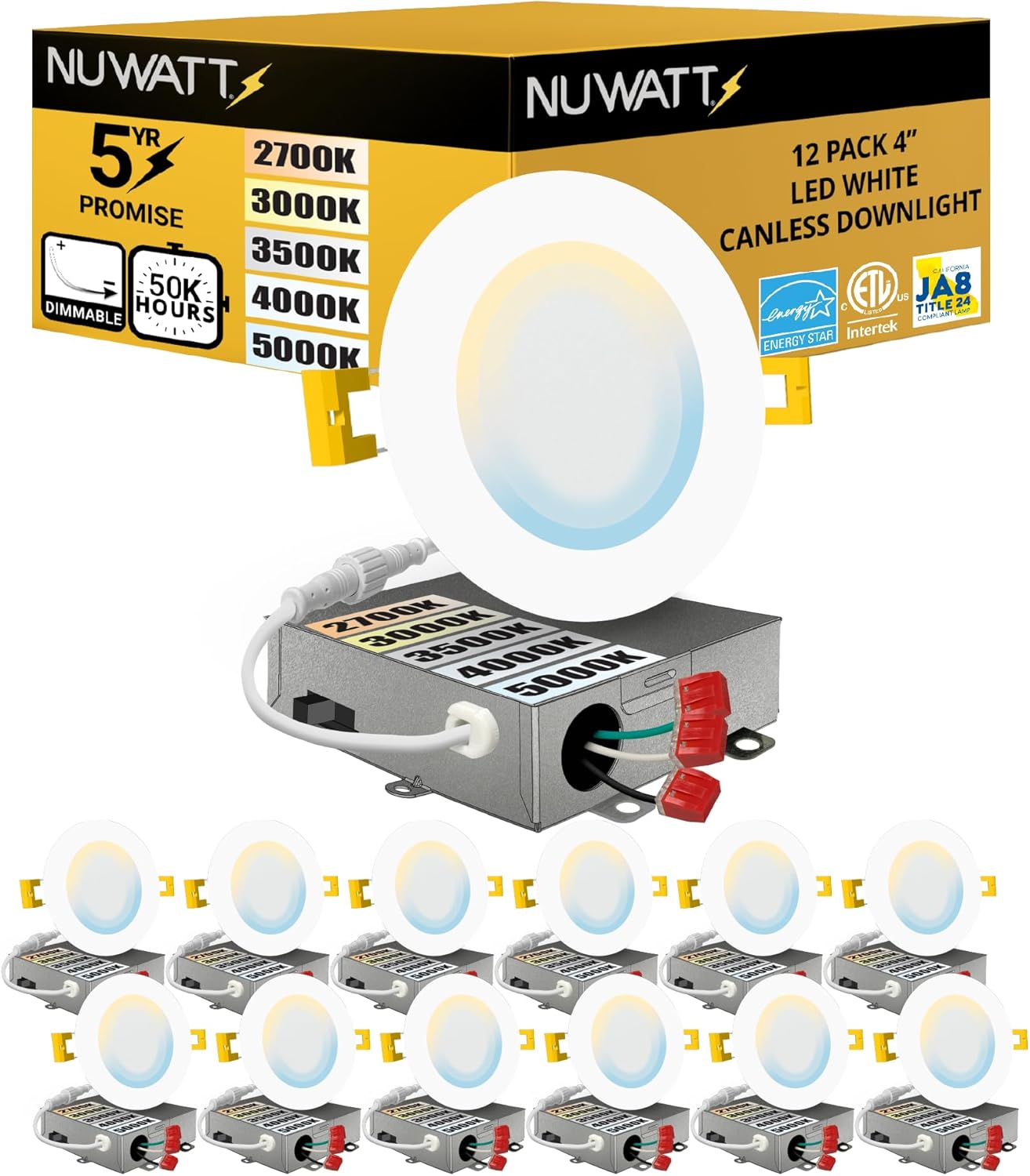NUWATT 12 Pack 4 Inch Ultra-Thin LED Recessed Lighting Kit