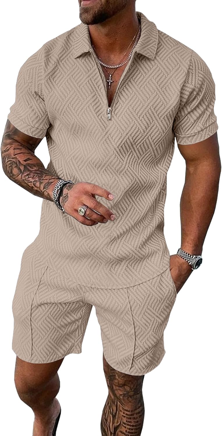 UOUA Mens Summer Track Suits 2 Piece Shorts Sets for Comfort