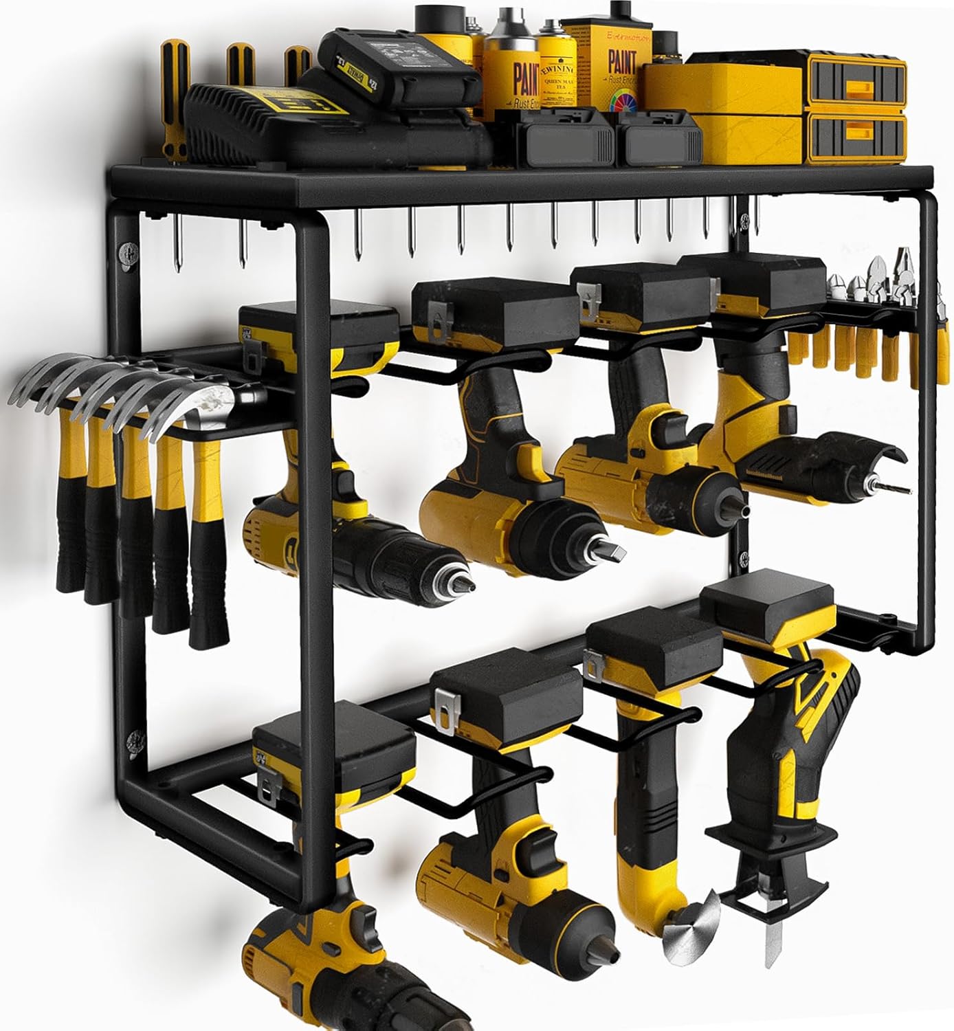 Power Tool Organizer with 8 Drill Holders for Garage Storage