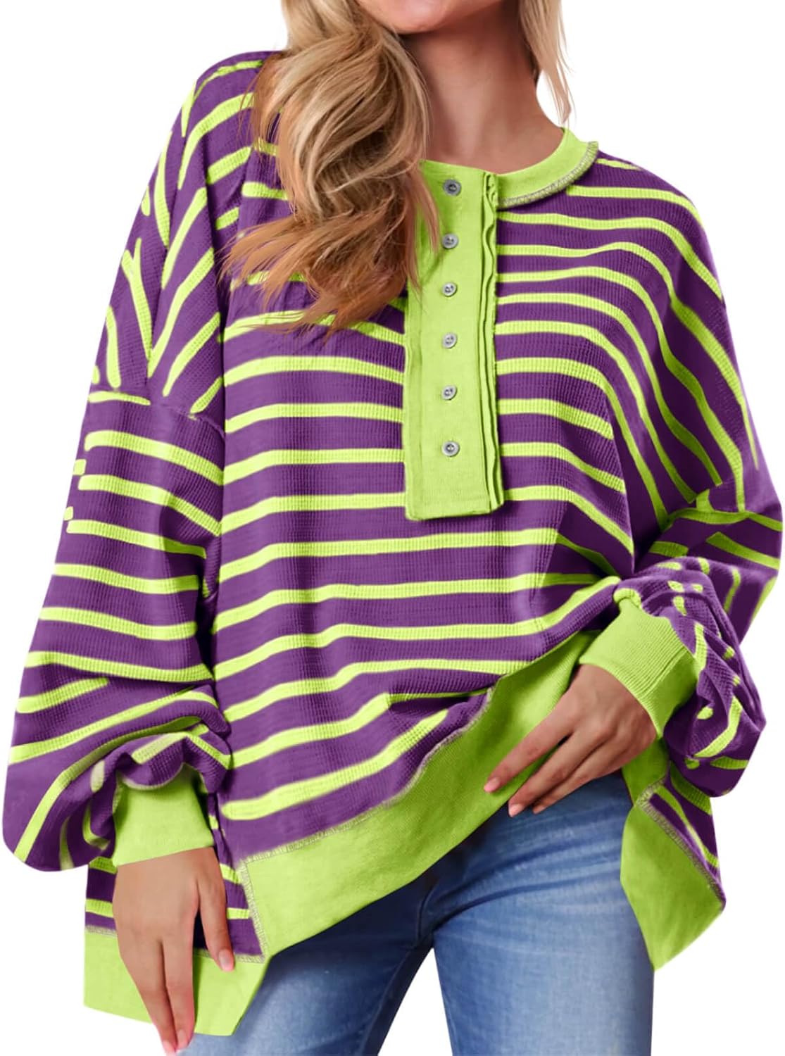 Tankaneo Womens Oversized Striped Sweatshirts for Fall Fashion