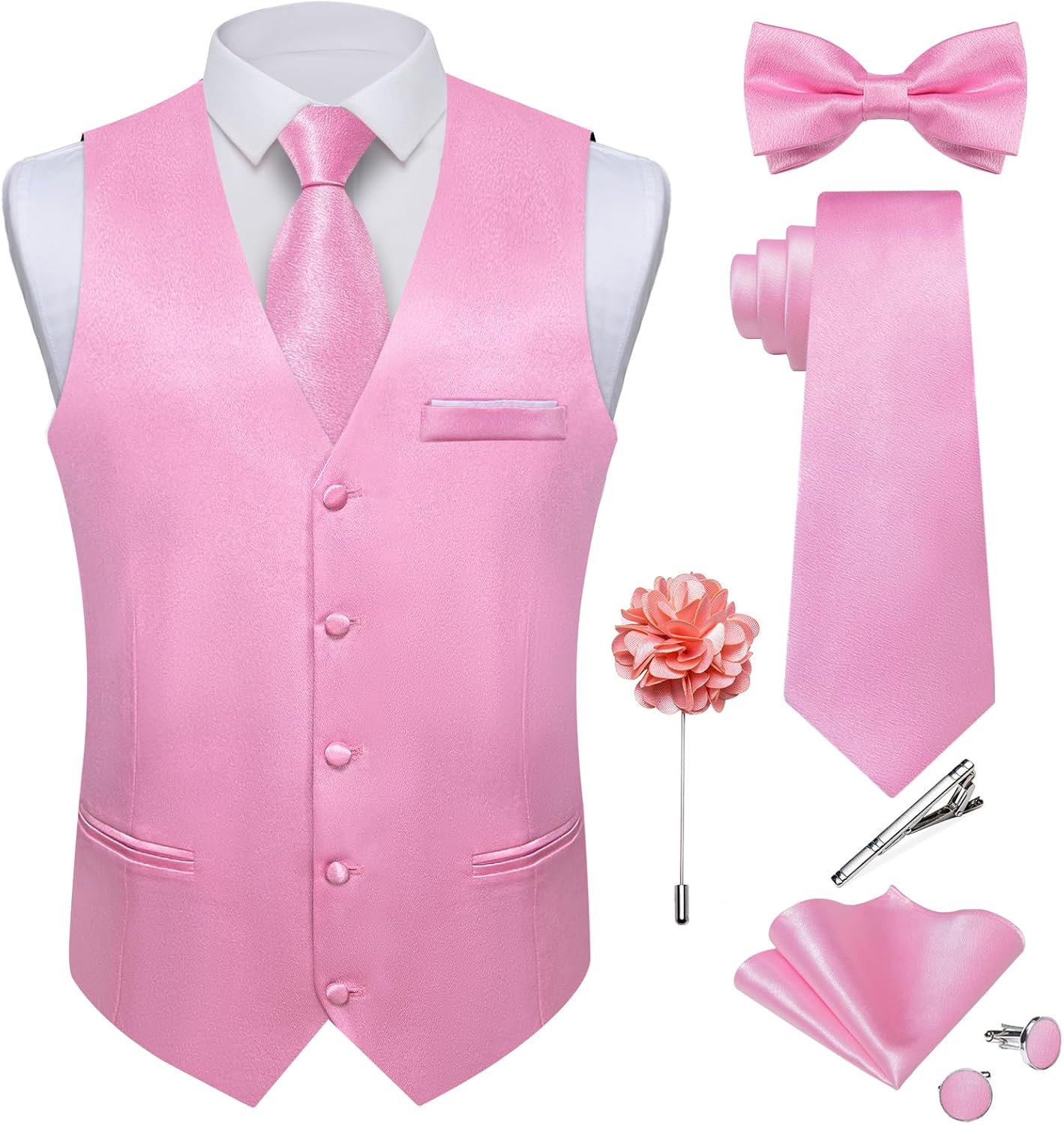DiBanGu Mens Satin Suit Vest and Tie Set for Formal Occasions
