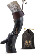 Viking Drinking Horn 12 in with Engraved Compass & Leather Holster