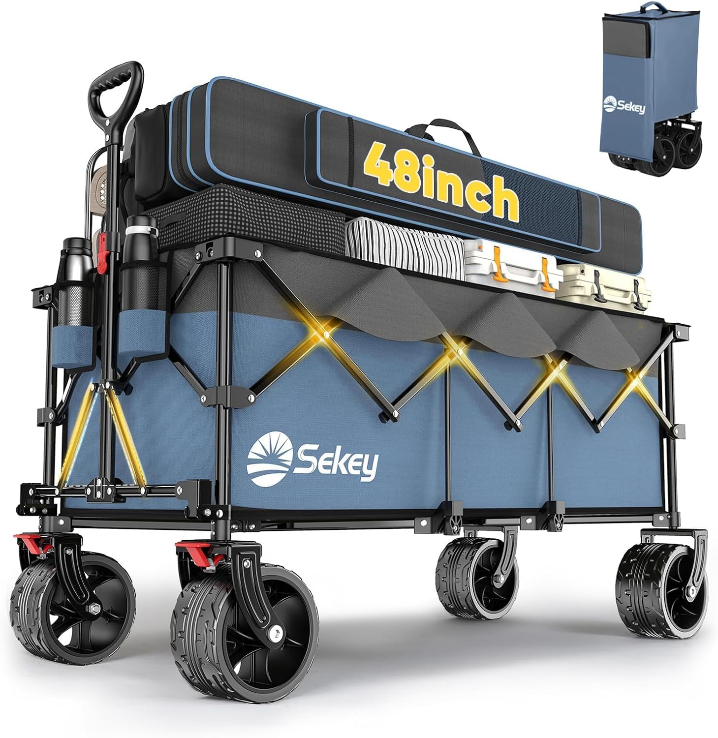 Sekey 48ft'L Collapsible Wagon with Heavy Duty Capacity & Wheels