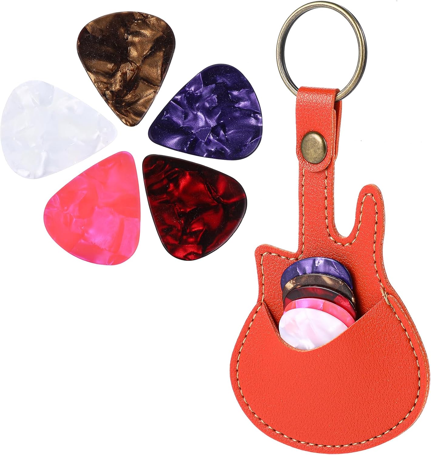 Portable Leather Picks Holder with 5 Picks