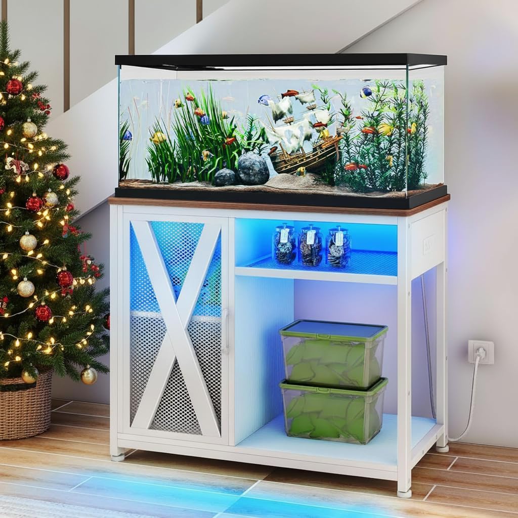 DWVO 40-50 Gallon Aquarium Stand with LED Lights & Storage