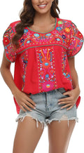 Women's Boho Embroidered Mexican Peasant Tunic - Lightweight Cotton