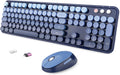 Wireless Keyboard and Mouse Combo Retro Round Keycaps - Twilight Blue
