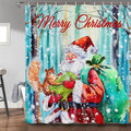 Christmas Shower Curtain for Bathroom Cute Santa Claus Winter Scene
