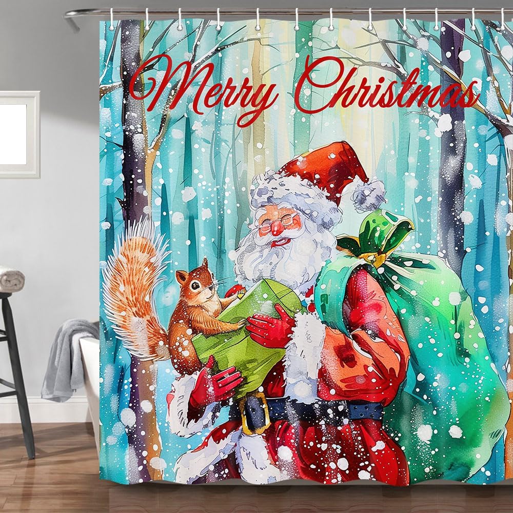 Winter Wonderland Santa Shower Curtain Set - Waterproof & Festive - 69 x 72