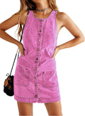 Womens Casual Sleeveless Denim Overall Mini Dress - Flattering Summer
