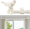 White Curtain Rod 18 to 45 in Adjustable Rod with Bird Finials - Heavy