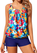 Yonique Women's Blouson Tankini Swimsuit with Boyshorts Design