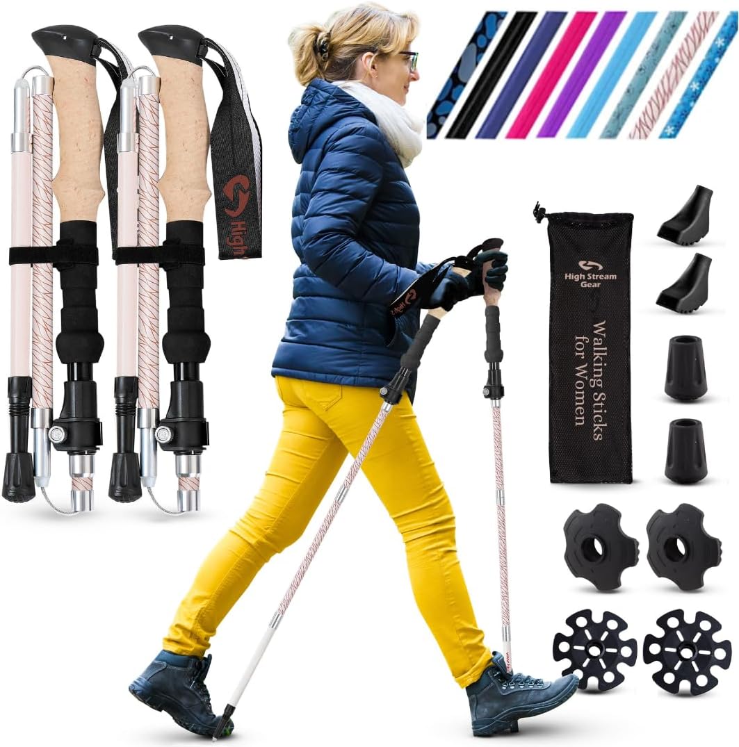 Walking Sticks for Men & Women - Foldable Hiking Poles Set