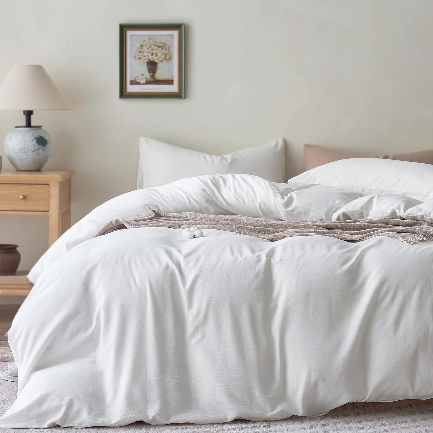 JELLYMONI Cotton Duvet Cover Queen Size - Soft Breathable Set