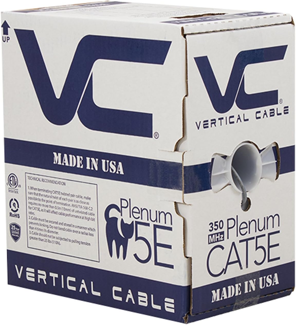 Vertical Cable CAT5E 350 MHz UTP Plenum 1000ft Ethernet Cable