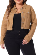 Plus Size Women's Cropped Denim Jacket - Button Closed, Regular Fit