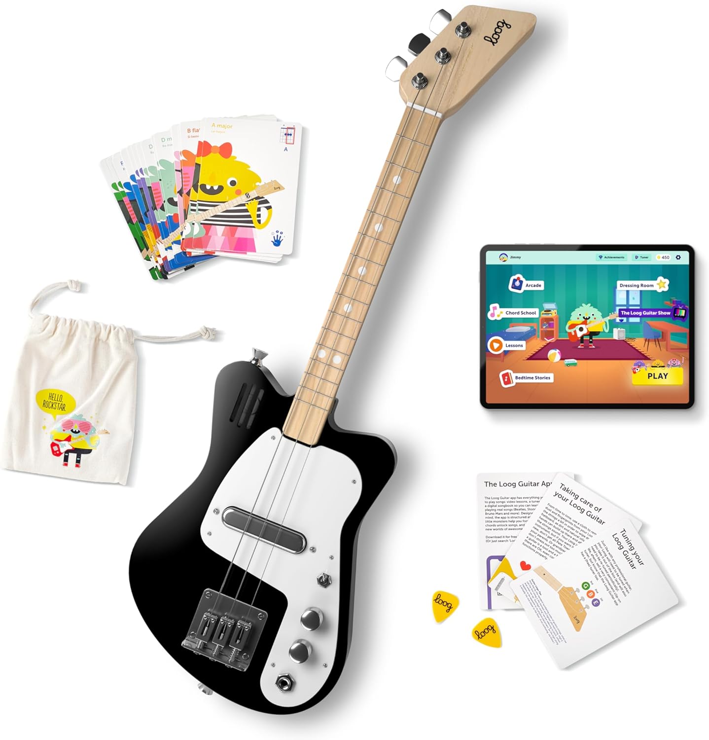 Loog Mini Electric Guitar for Kids with Built-in Amp and Lessons