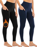 Fleece Lined Leggings with Pockets for Women - High Waisted