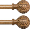 Wood Curtain Rods 48 to 84 in 2 Pack - Boho Imitation Wood Grain