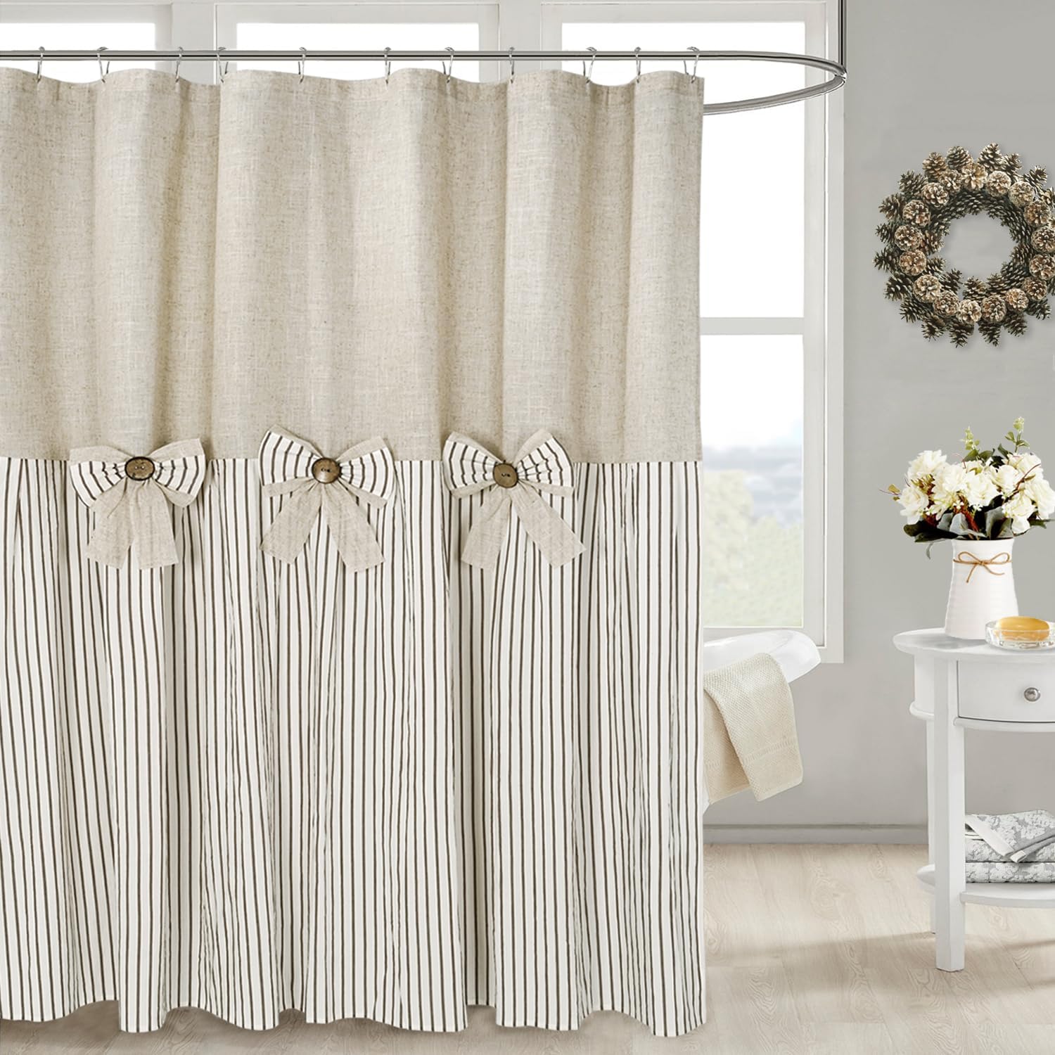DOSLY IDES Farmhouse Beige Shower Curtain, Country Chic, 72x72