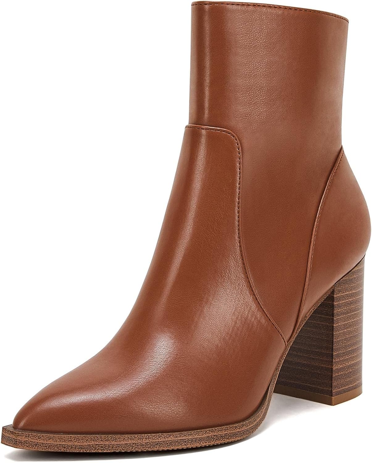 LAICIGO Women's Pointed Toe Ankle Boots with Chunky Heel