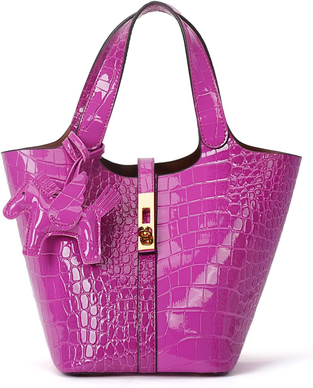 Vegan Leather Bucket Tote Bag for Women with Detachable Purse