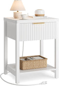 Lulive Modern White Night Stand Fluted Nightstand - Built-In Charger