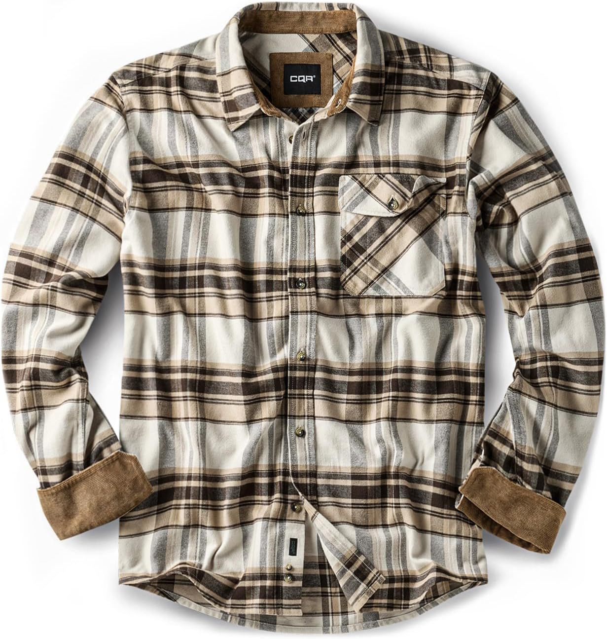 CQR Men's 100% Cotton Flannel Shirt for Casual Outdoor Wear