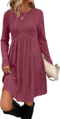OFEEFAN Long Sleeve Dress with Pockets for Women in Fall