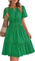 BTFBM Womens V Neck Short Sleeve Sundress - Flattering Smocked Waist